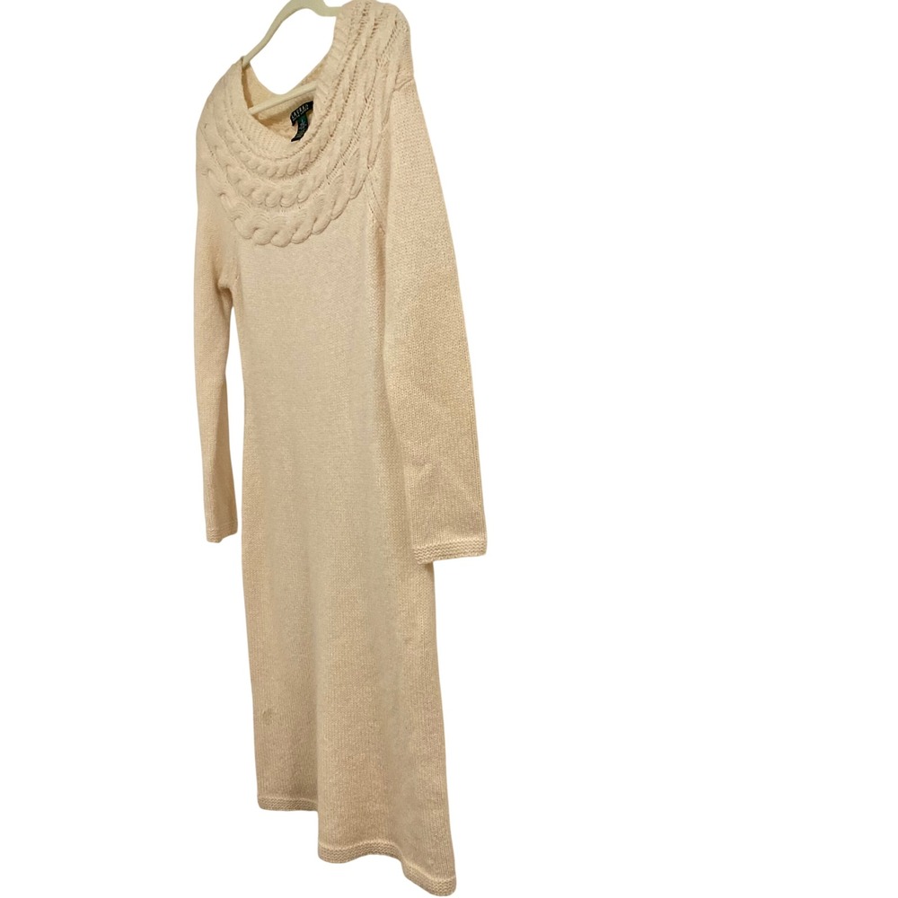 Lauren Ralph Lauren Sweater Dress Coquette Womens S Cream Cable Knit Midi Wool - Picture 4 of 7